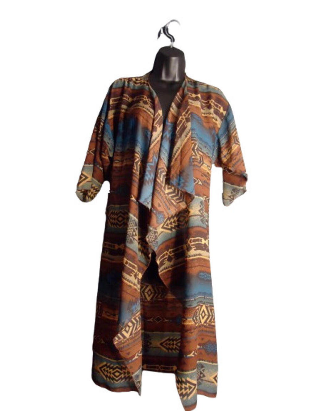 LuLaRoe Kimono Semi Sheer Brown Green Western Print Womens Size Small